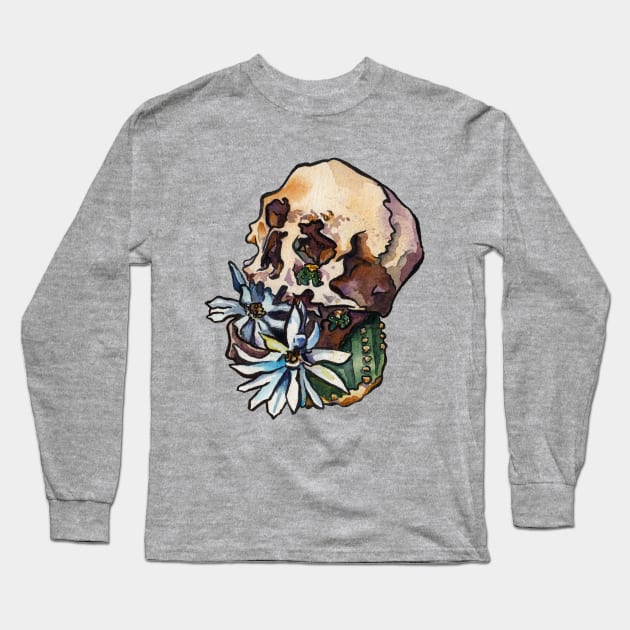 Skull Cactus Long Sleeve T-Shirt by JenTheTracy